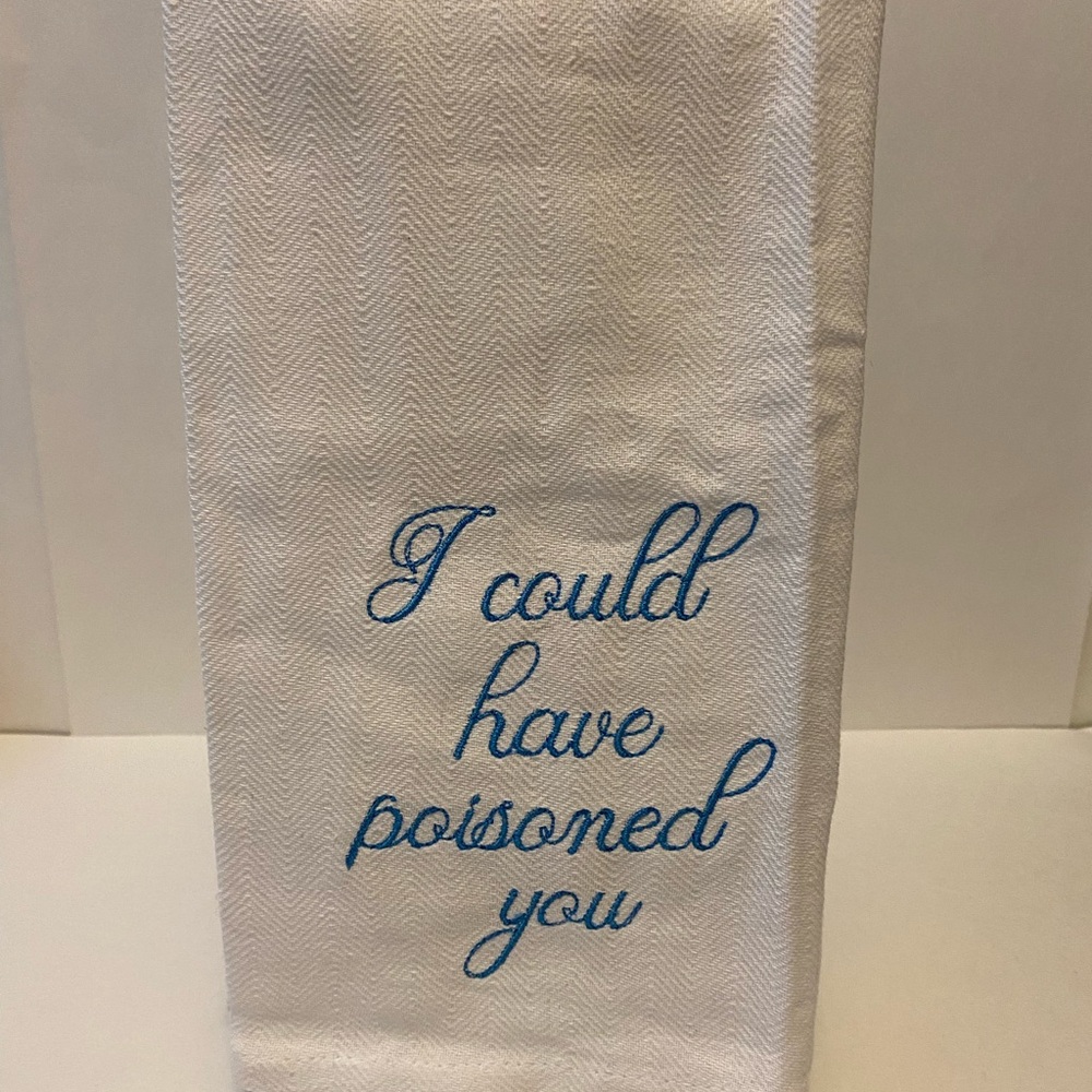White Kitchen Towel with Blue Embroidery